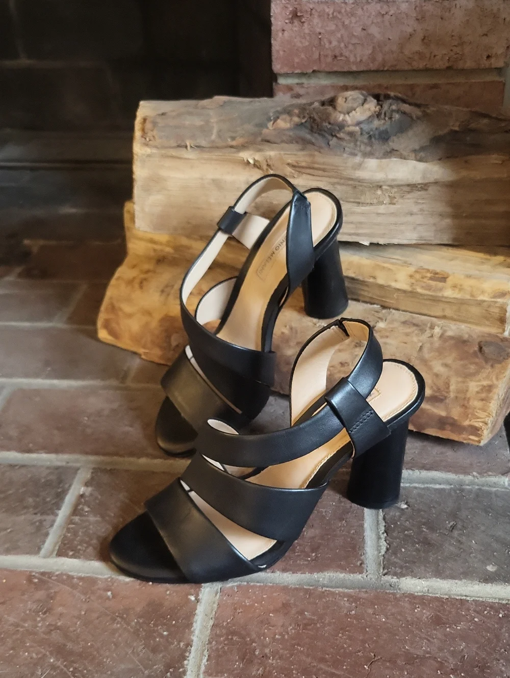ANTONIO MELANI Black Strappy Block Heel Sandals
